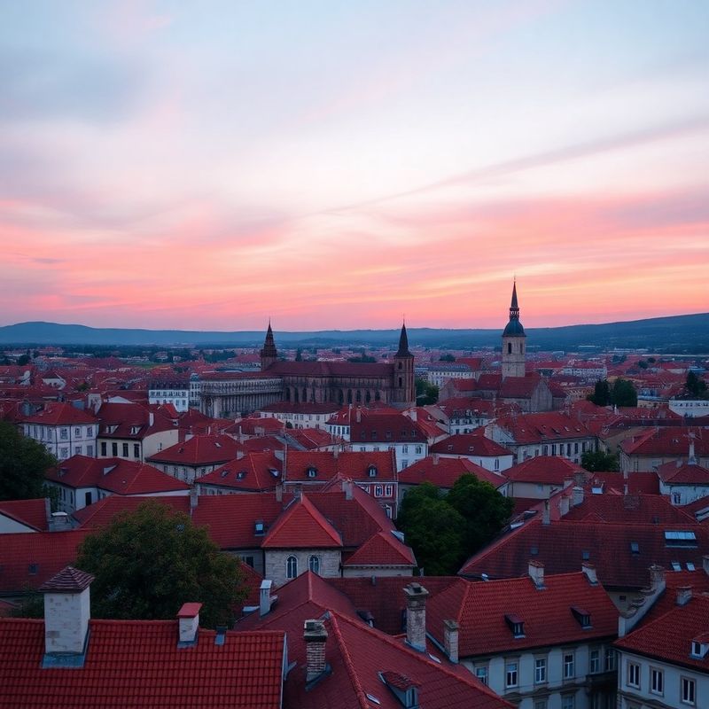Panorama Zagreba u sumraku, topli terakota i rose tonovi